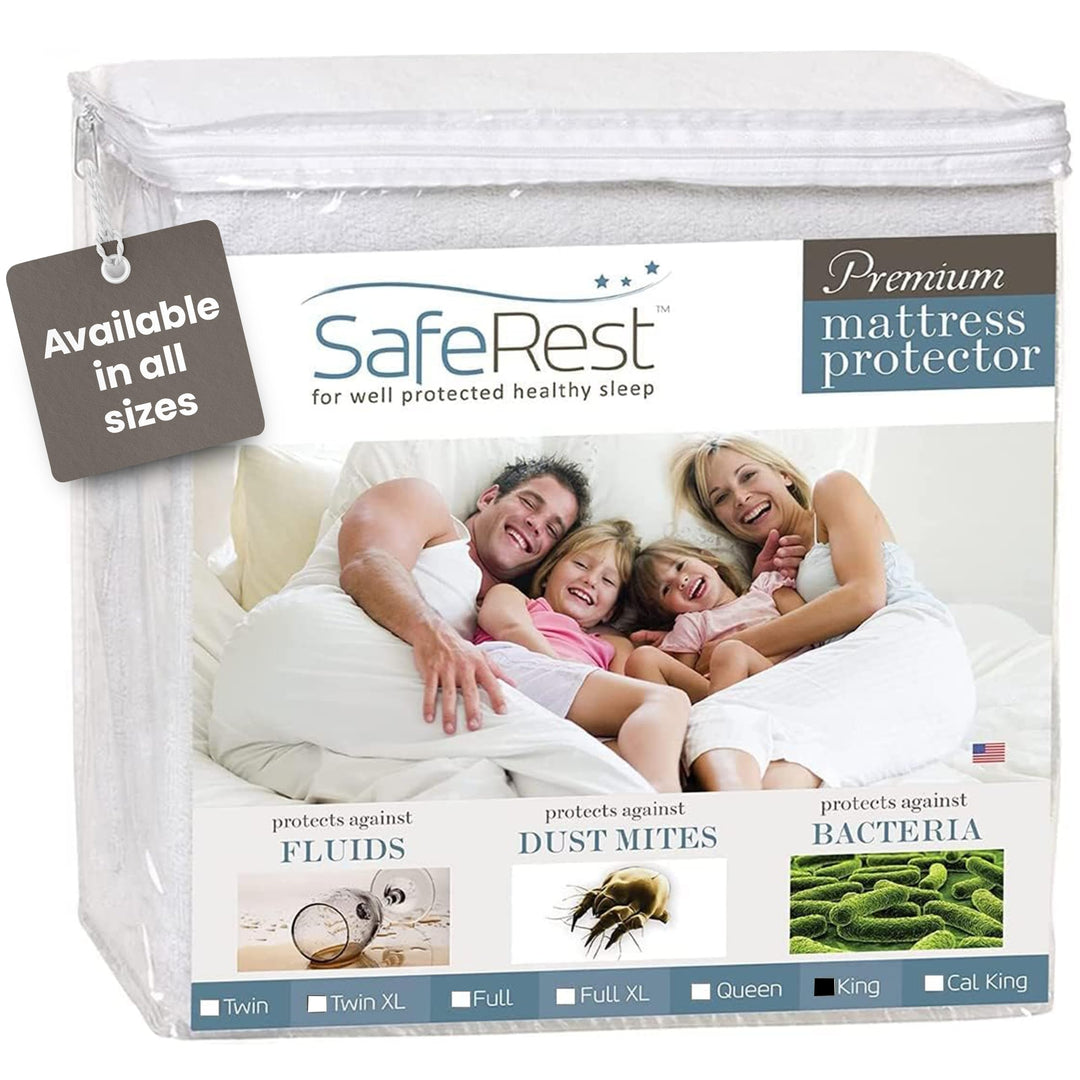 100% Waterproof King Size Mattress Protector - Fitted with Stretchable Pockets - Machine Washable Cotton Mattress Cover for Bed