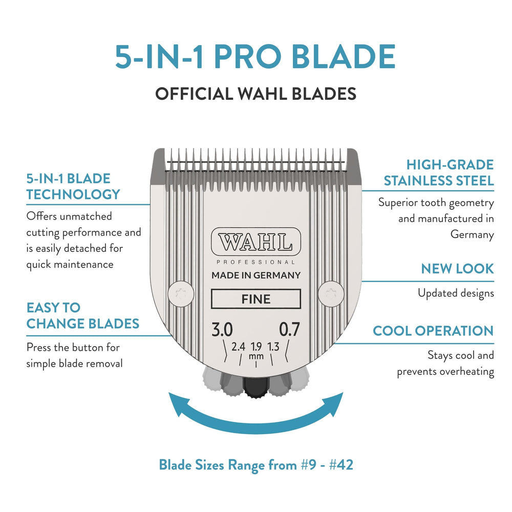 WAHL Professional Animal 5-in-1 Adjustable Blade Arco, Bravura, Chromado, Creativa, Figura, and Motion Pet, Dog, and Horse Clippers - Fine (2179-301)