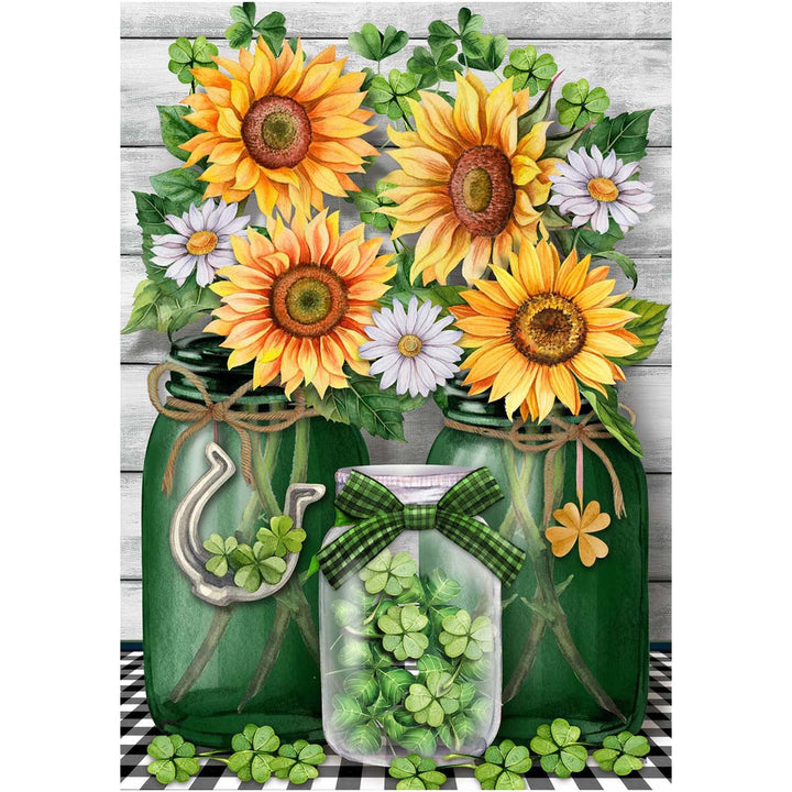 Diamond Painting Kits for Adults, Round Full Drill Diamond Painting Kits, 5D DIY Diamond Painting by Number Kits Diamond Art Kits for Decor 12x16 Inch Sunflowers Mason Jars St. Patrick's Day