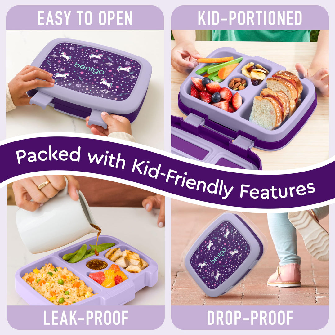 Kids Prints (Unicorn) - Leak-Proof, 5-Compartment Bento-Style Kids Lunch Box - Ideal Portion Sizes for Ages 3 to 7 - BPA-Free and Food-Safe Materials