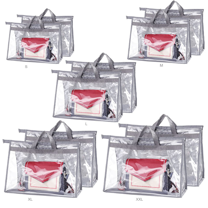 10Pcs Clear Handbag Storage Organizer Dust Cover Bags, 5 Sizes Transparent Purse Protector Storage Bag with Zipper and Handle for closet shelf - Dustproof & Moistureproof (Grey)