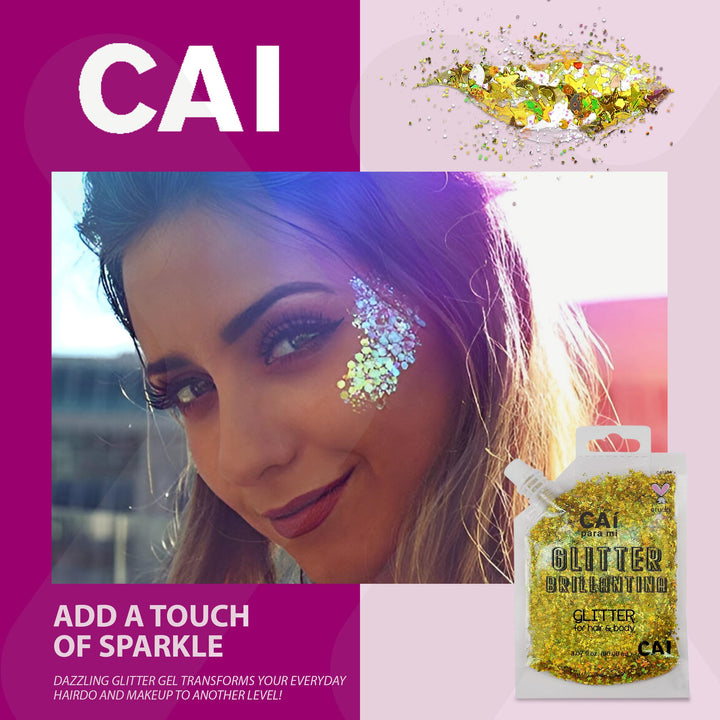 Body Glitter Gel- Face, Body & Hair (1 Pk Silver) Chunky Iridescent Holograph Stars & Moon, 3 oz | Cosmetic-Grade Makeup, Apply Without Glue, Easy to Take Off & Keep Skin Clean - for Concerts, Raves