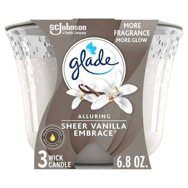 3-Wick Candle Sheer Vanilla Embrace 3 Pack, fragrance Candle Infused With Essential Oils, Air Freshener Candle, 6.8oz