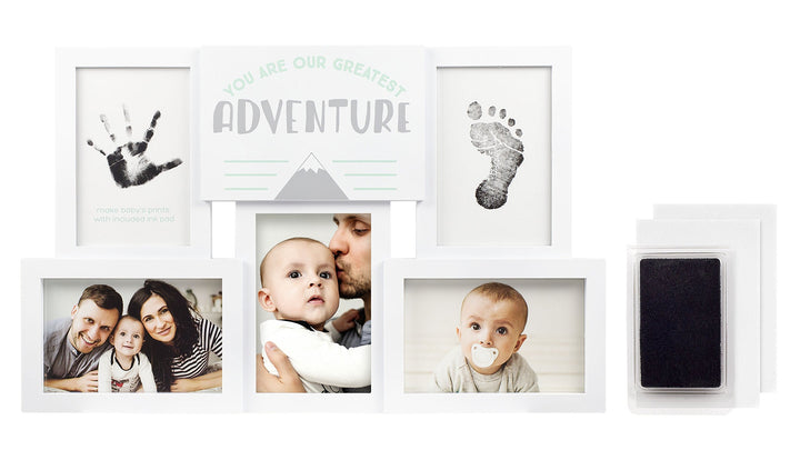You Are Our Greatest Adventure Collage Keepsake Photo Frame, Baby Keepsake Picture Frame, DIY Baby's Handprint and Footprint Kit, Gender Neutral Nursery Wall Decor, White