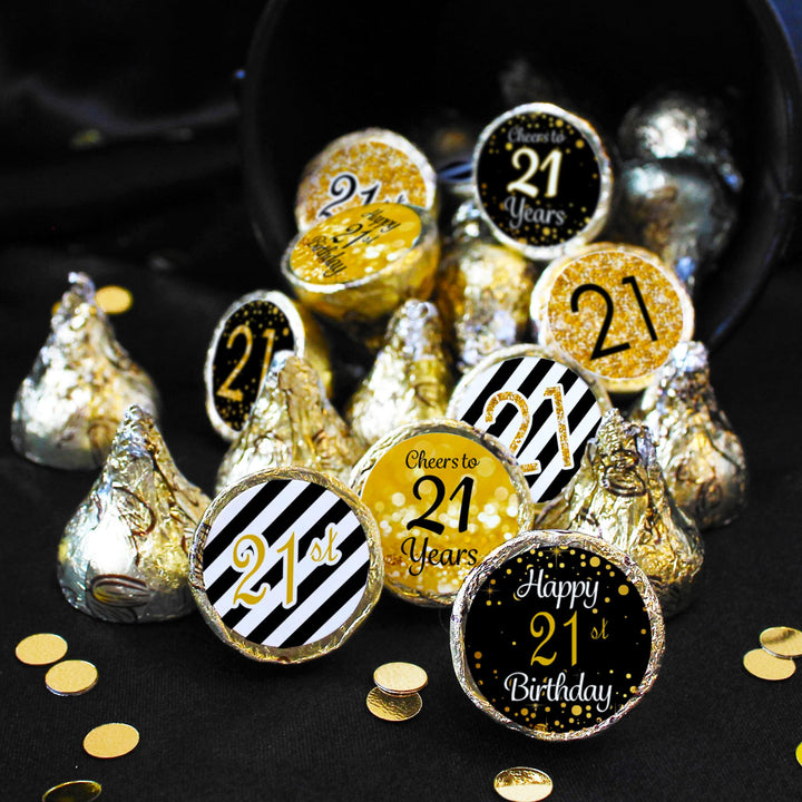 21st Birthday Party Favor Stickers - Black and Gold (324 Count)