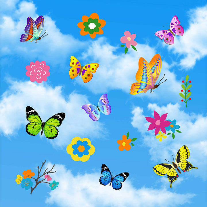 18 PCS Butterfly Window Clings with 12 PCS Flowers Window Clings Decals Anti-Collision Window Stickers to Deterrent Decal & Glass Decor to Alert Birds