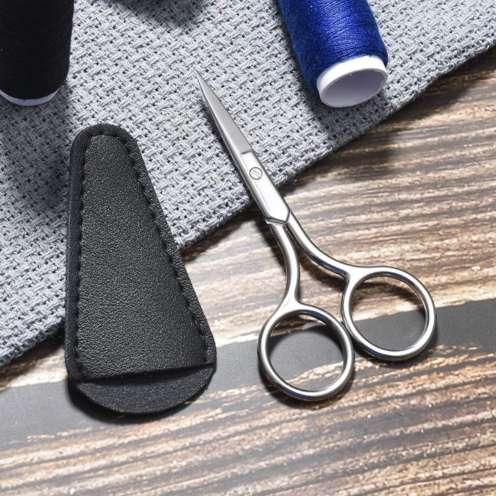 Small Facial Hair Scissors, Straight Tip Grooming Scissors for Eyebrows, Beard, Ear, Nose, Moustache Trimming Snips Beauty Kit with PU Case 3.5inch Stainless Steel