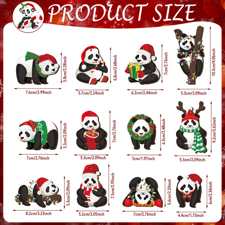 48 Pcs Panda Christmas Ornament for Christmas Tree Xmas Wood Panda Hanging Decoration Pendant Christmas Wood Cutouts with Ropes Panda Ornaments for Tree Living Room Home Window Outdoor Car