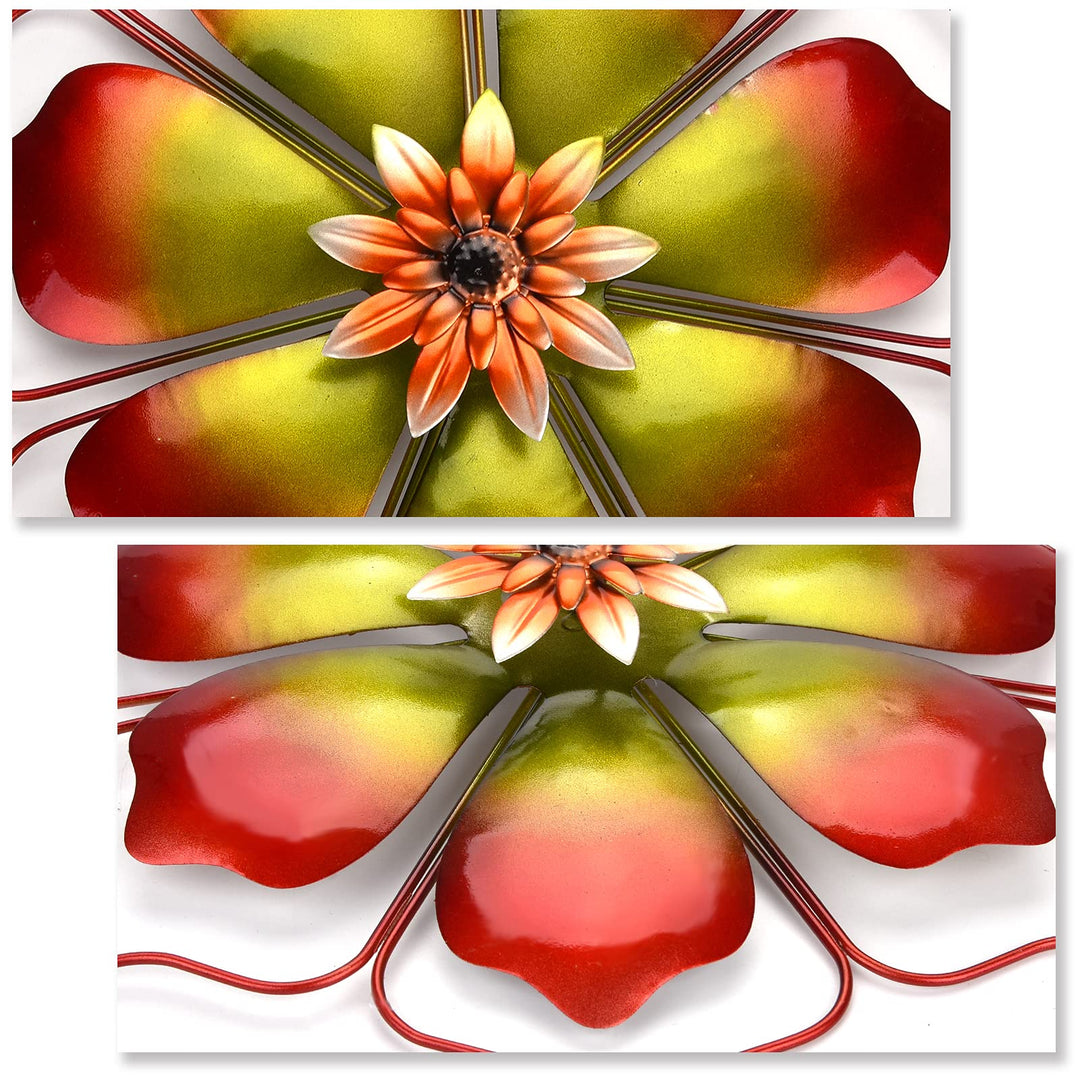 Metal Flowers Wall Decor Wire Framed Flower Metal Wall Art Decorations Hanging For Outdoor Porch Yard Garden,Red 12x12 inches