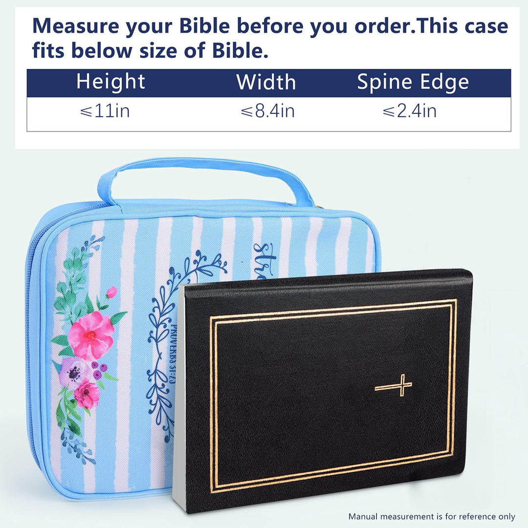 Floral Bible Cover Case with Scripture Carrying Book Case Church Bag with Protective with Handle, Zipper and Pockets for Standard Size Bible, Gift for Women Girl Kids 11“x8.5”x2.5