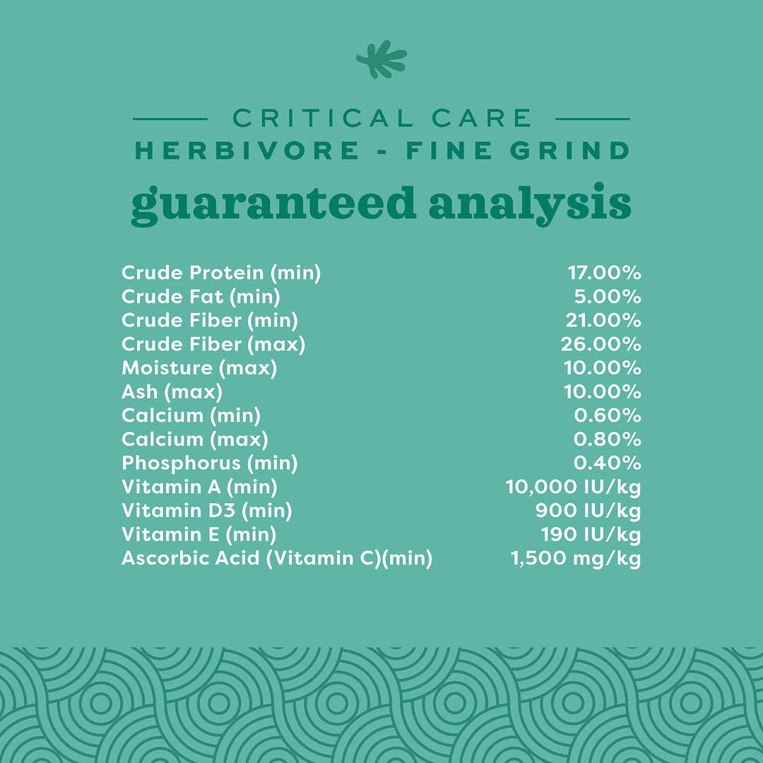 Critical Care Herbivore, Fine Grind, Emergency Rabbit & Guinea Pig Food, Natural Papaya Flavor, Veterinary Formula, Critical Care Herbivore, Assist Feeding Formula for Pets, 100 gram bag