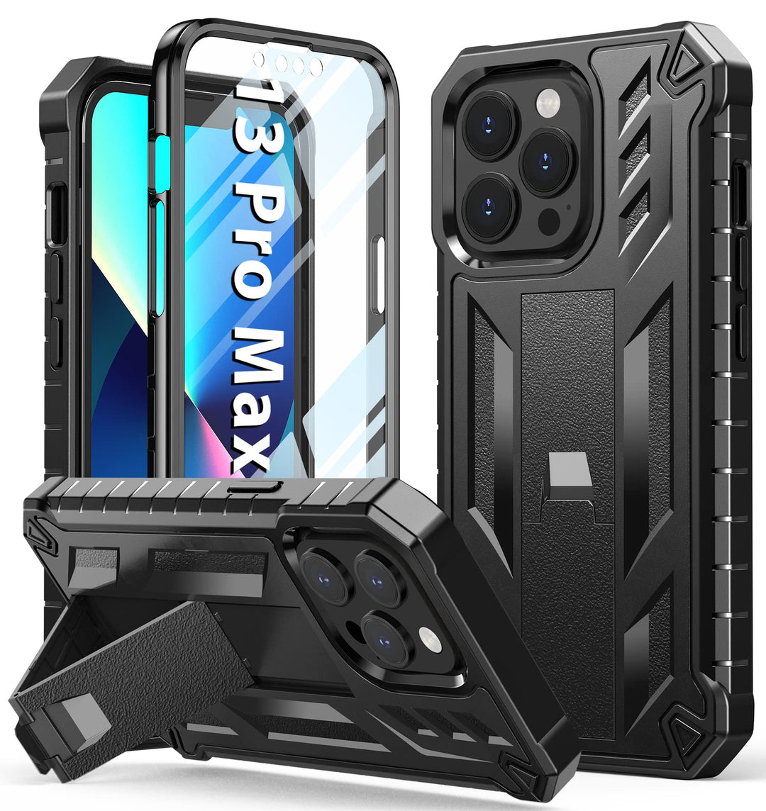 for iPhone 13 Pro Max Case: Built in Kickstand - Military Grade Shockproof Durable Protective Phone Cover | Heavy Duty Drop Proof Full Protection TPU Bumper Hard Rugged Case 6.7 inch 2021 Black