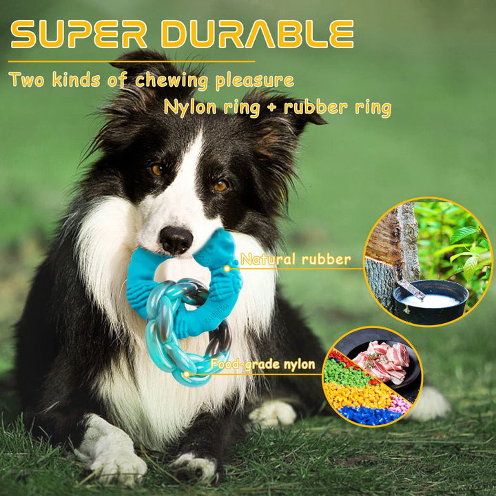 Dog Toys for Aggressive Chewers Large Medium Breed Dogs, Indestructible Interactive Tough Non-Toxic Natural Rubber & Nylon Tough Teething Double-Ring Chew Toys