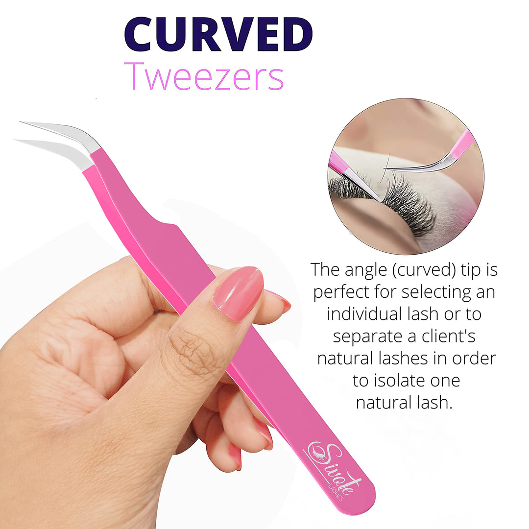 Lash Tweezers for Eyelash Extensions for Volume, Isolation & Classic Lashes, 3 Pack, Pink