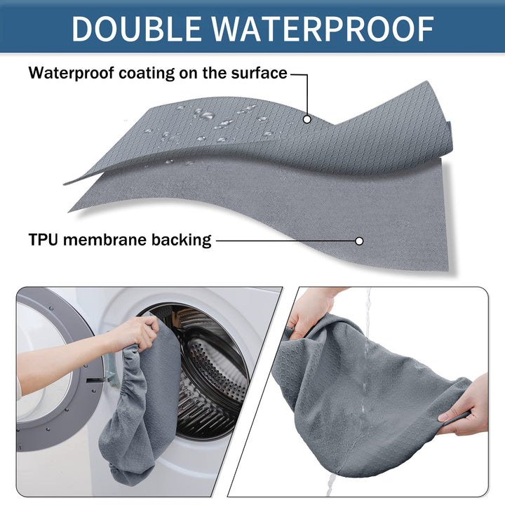 Waterproof Seat Covers for Dining Room Chairs, 4 Pack Stretch Jacquard Kitchen Dining Chair Seat Cover Protectors with Hooks, Grey