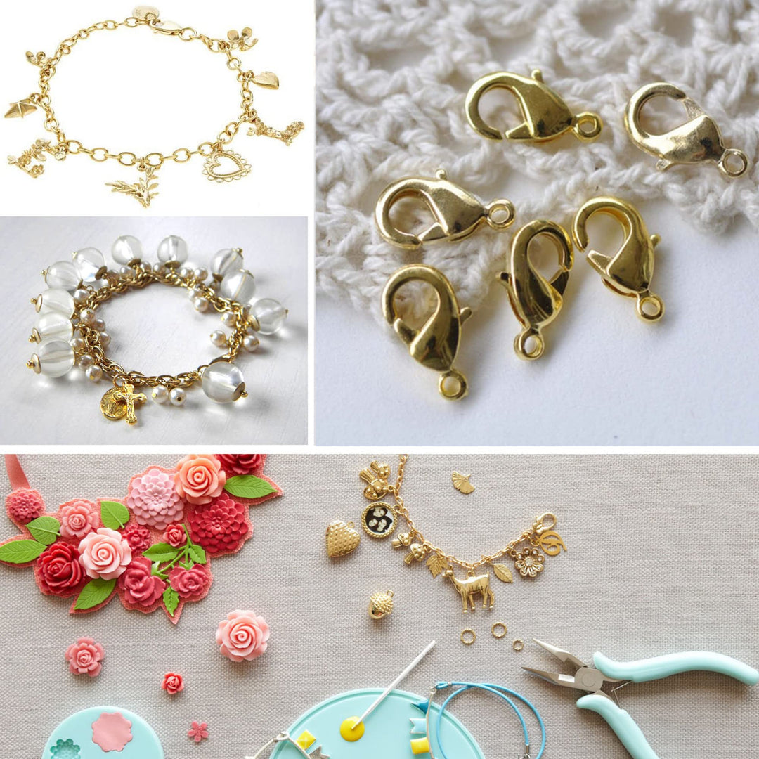 Wholesale Pack- Gold Plated 50 PCS 9mm Small Lobster Clasps and 100 PCS 4mm Open Jump Rings for Jewelry Making & Finding