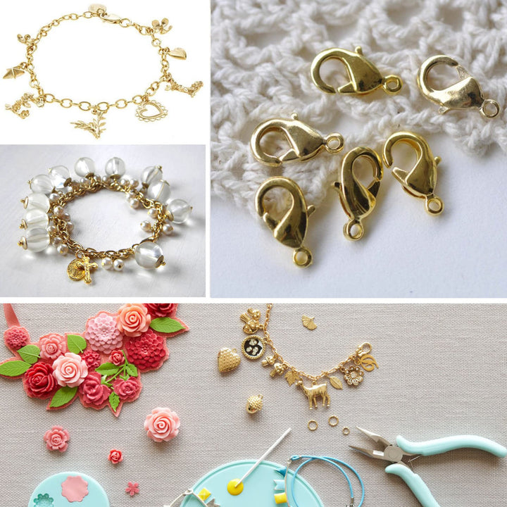 Wholesale Pack- Gold Plated 50 PCS 9mm Small Lobster Clasps and 100 PCS 4mm Open Jump Rings for Jewelry Making & Finding