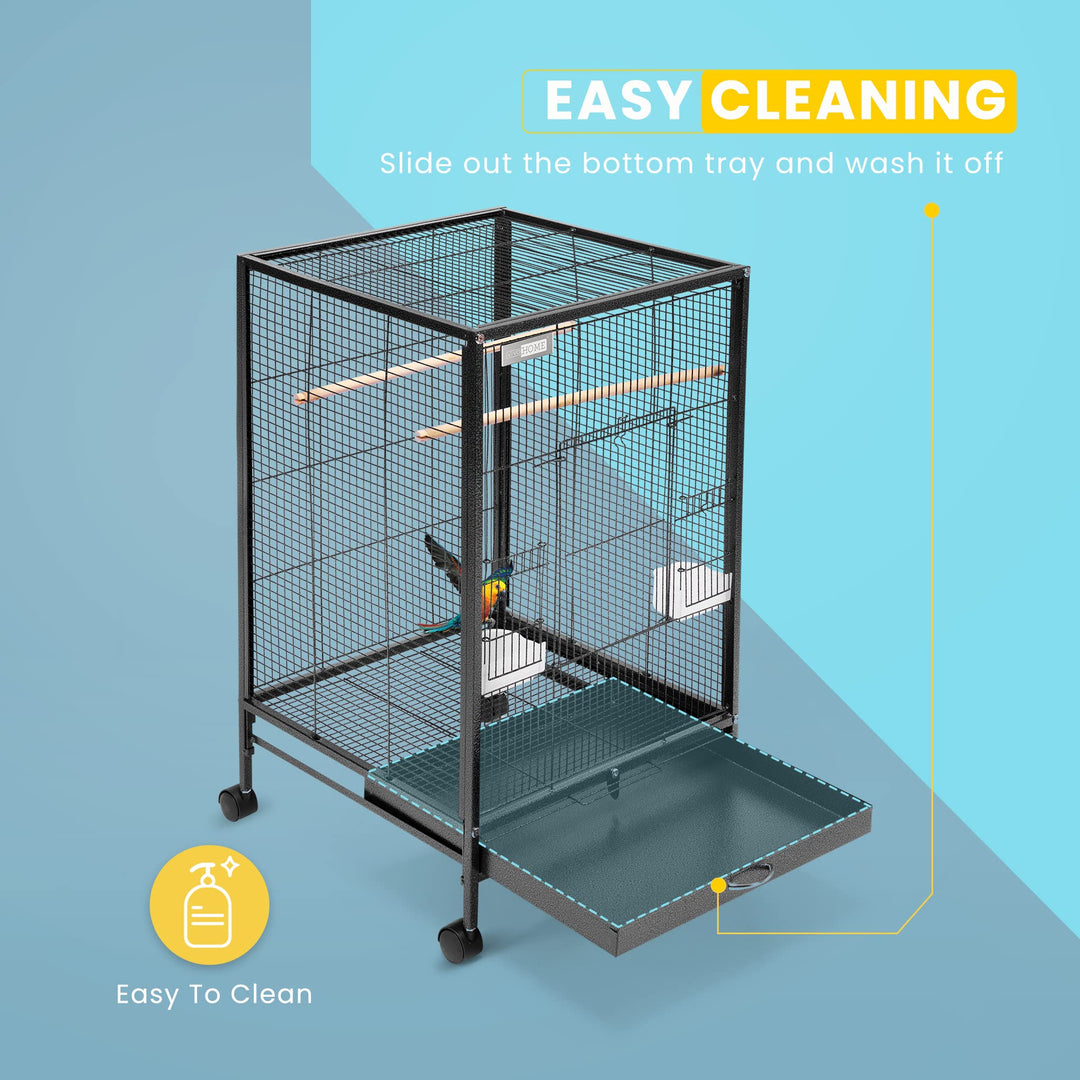 30 Inch Height Wrought Iron Bird Cage with Rolling Stand for Conures Lovebirds Cockatiels Finches, Black