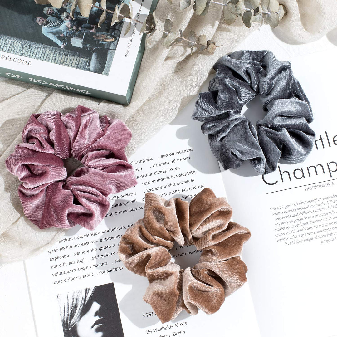 6 Big Hair Scrunchies Velvet Elastics Large Hair Bobble Scrunchy Hair Bands Women Soft Hair Ties, 6 Colors