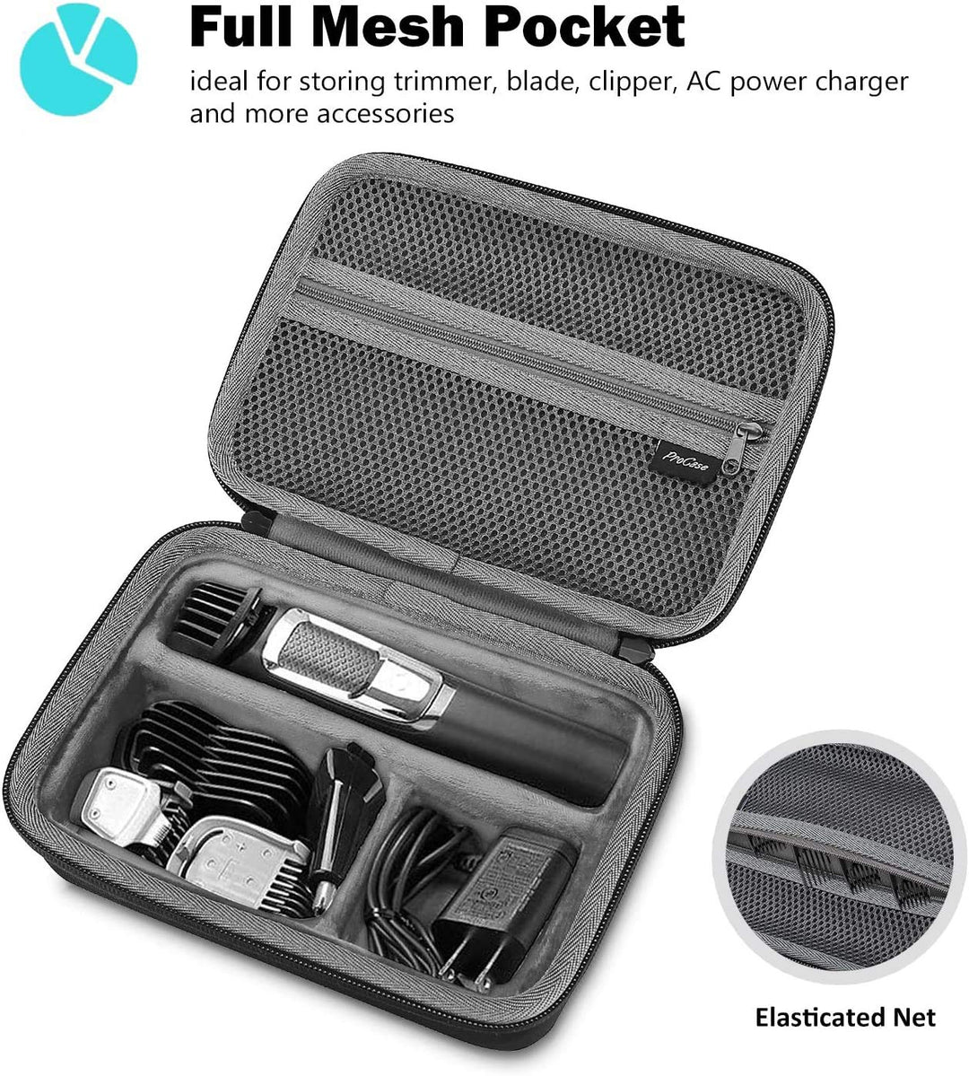 Hard Travel Case for Multigroom Series 3000 5000 7000 MG3750 MG5750/49 MG7750/49 Men's Electric Trimmer Shaver and Attachments Father's Day Choice -Black