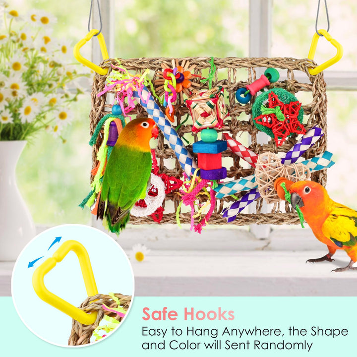 Bird Toys, Large-Sized Parrot Foraging Wall Grass Mat Conure Chewing Hanging Toys Cockatiel Climb Hammock Parakeet Toys for Small-Medium Birds