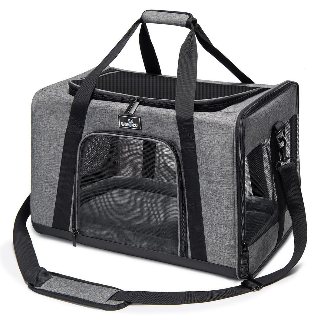 Wakytu Pet Carrier for Small Cats Dogs, Dog Carrier Travel Bag with Adequate Ventilation, 5 Mesh Windows, 3 Entrance, Locking Safety Zippers, Padded Shoulder and Carrying Strap, Medium