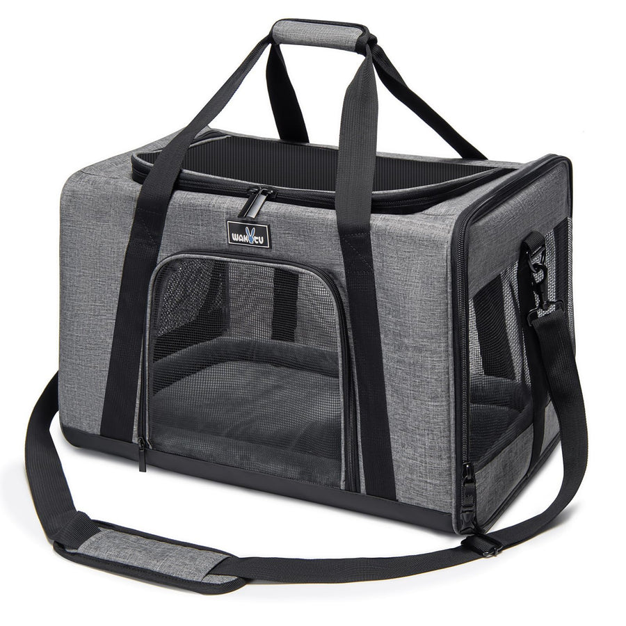 Wakytu Pet Carrier for Small Cats Dogs, Dog Carrier Travel Bag with Adequate Ventilation, 5 Mesh Windows, 3 Entrance, Locking Safety Zippers, Padded Shoulder and Carrying Strap, Medium