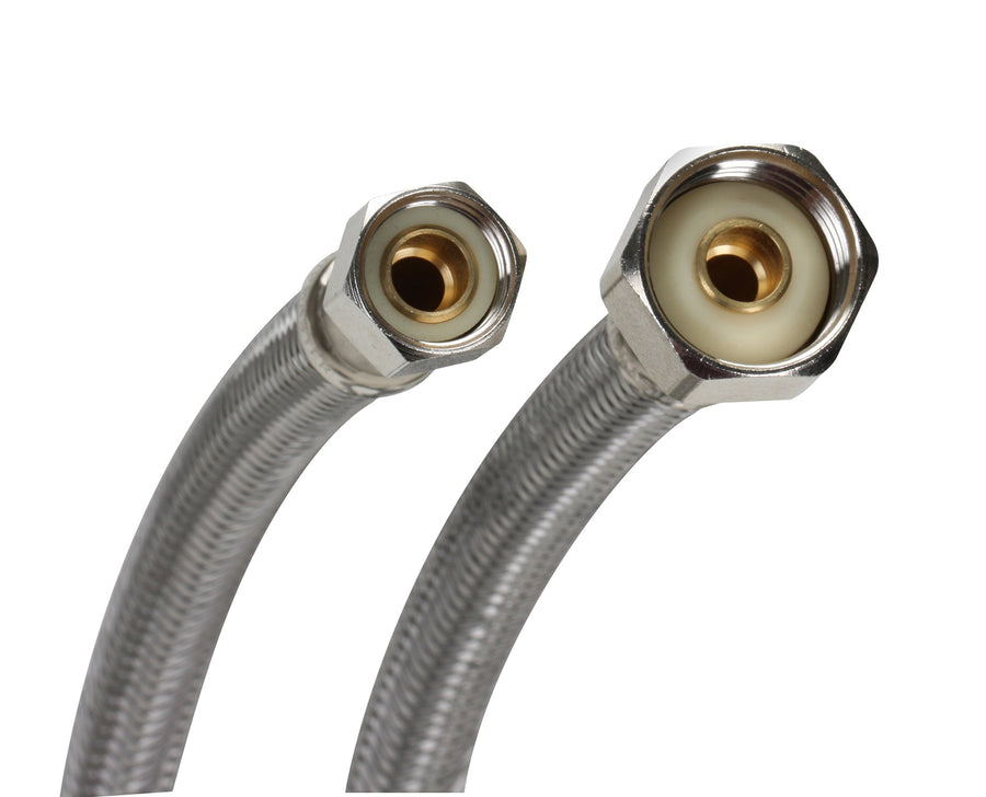B1F16 Faucet Connector, Braided Stainless Steel - 3/8 Female Compression Thread x 1/2 I.P. Female Straight Thread, 16-Inch Length