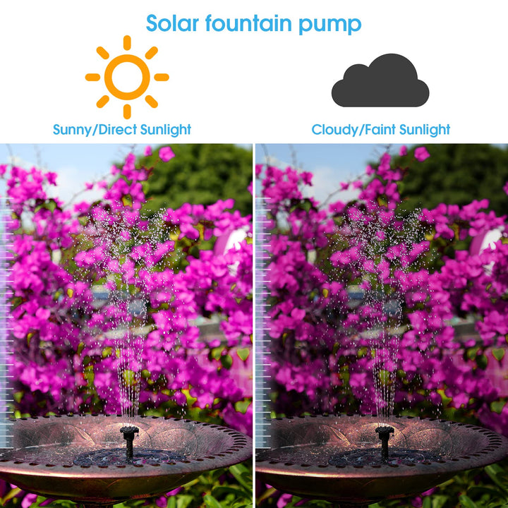 3.5W Solar Fountain Pump Built-in 1500mAh Battery, Solar Bird Bath Fountain with 6 Nozzles, Solar Floating Water Fountain Pump for Bird Bath, Fish Tank, Pond, Pool, Garden and Outdoor