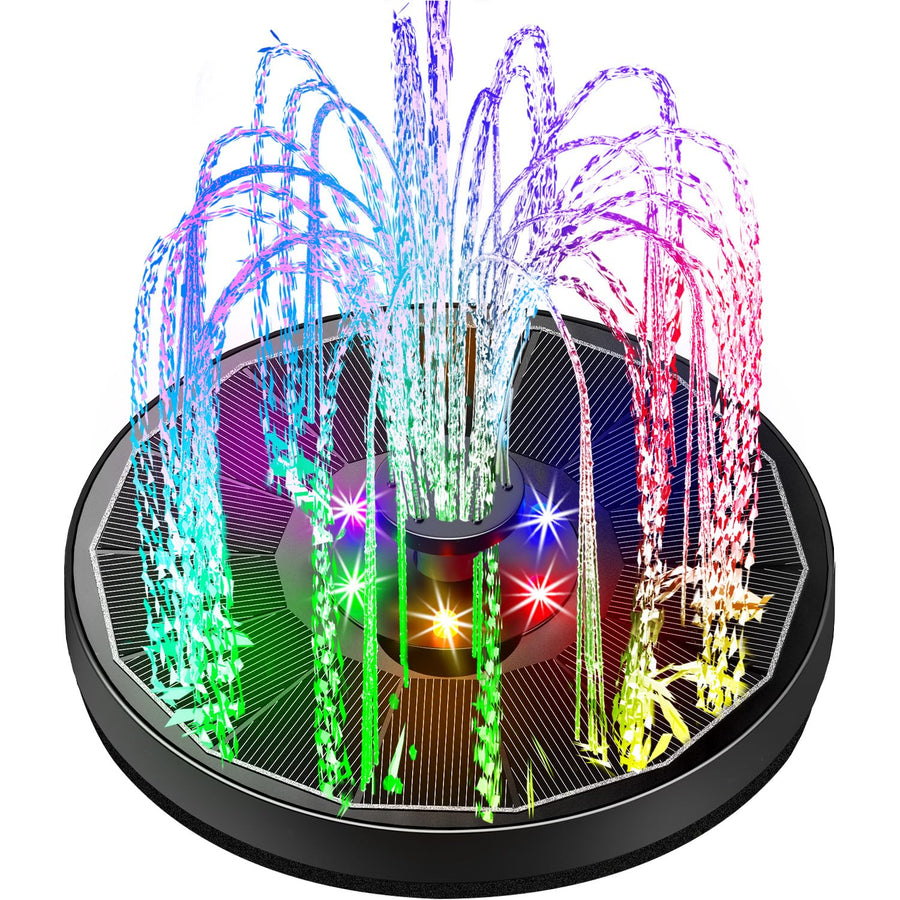 Solar Fountain Full Glass Panel with 2200 Capacity Battery, 3.5W Floating Solar Bird Bath Fountains with 4 Fixed Rods, Solar Fountain Pump for Bird Bath, Garden, Pond, Pool, Outdoor-Colorful