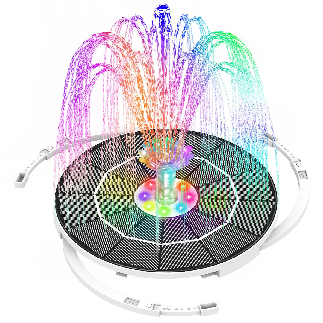 5.5W LED Solar Fountain Pump with LED Light, New Upgraded 3000mAh Storage Battery with 16 Nozzles Solar Bird Bath Fountains for Garden, Bird Bath, Pond, Swimming Pool