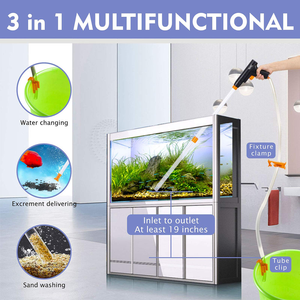 Aquarium Gravel Cleaner, New Quick Water Changer with Air-Pressing Button Fish Tank Sand Cleaner Kit Aquarium Siphon Vacuum Cleaner with Water Hose Controller Clamp