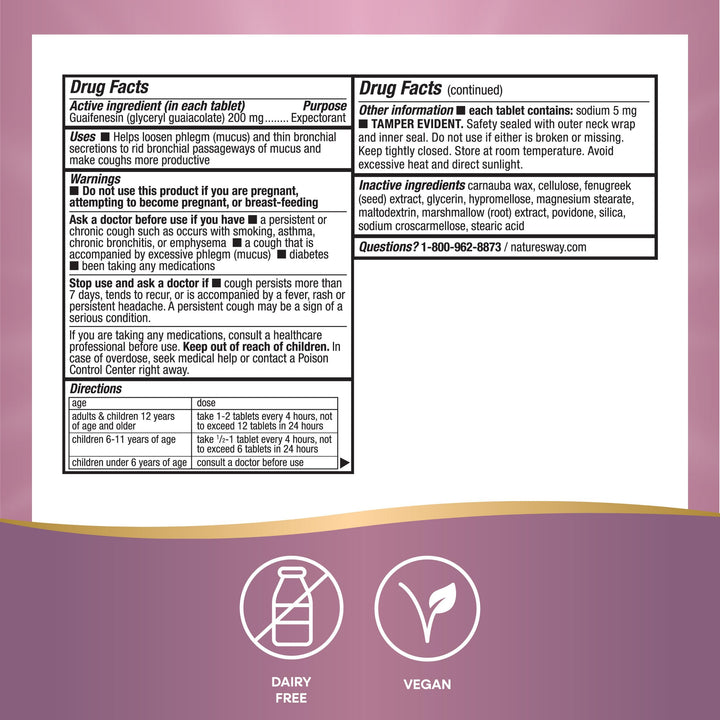 Nature’s Way Air-Power, Guaifenesin Expectorant, Clears Respiratory Airways, Thins & Loosens Mucus, Vegan, 100 Tablets (Packaging May Vary)