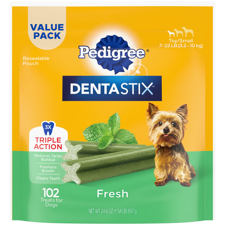 Dentastix Small and Toy Breed Dog Treats, Fresh Flavor, 1.54 lb. Bag (102 Treats)