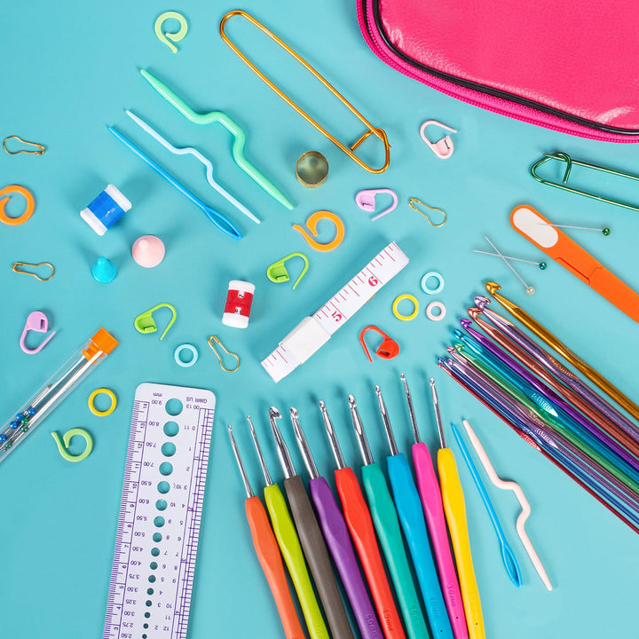 109Pcs Crochet Hooks Set, Knitting Supplies Crochet Kit for Beginners with Case, Multicolor Aluminum Ergonomic Yarn Knitting Needles Sewing Tools Crochet Accessories