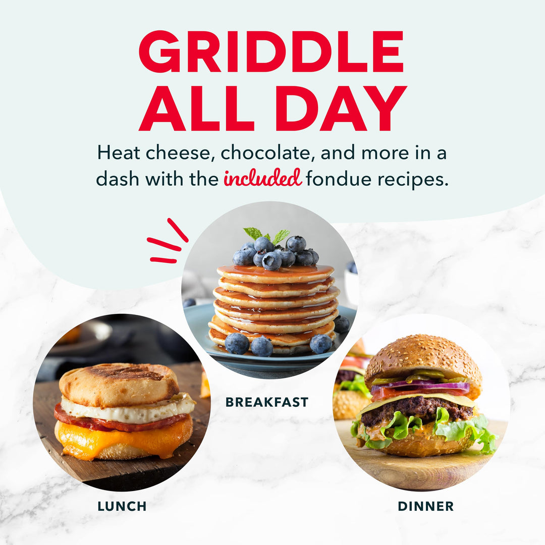 Mini Maker Electric Round Griddle for Individual Pancakes, Cookies, Eggs & other on the go Breakfast, Lunch & Snacks with Indicator Light + Included Recipe Book - Red