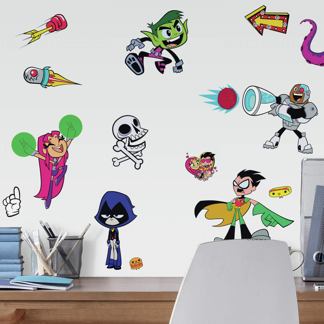 RMK3823SCS Teen Titans Go Peel and Stick Wall Decals, Red, Pink, Blue