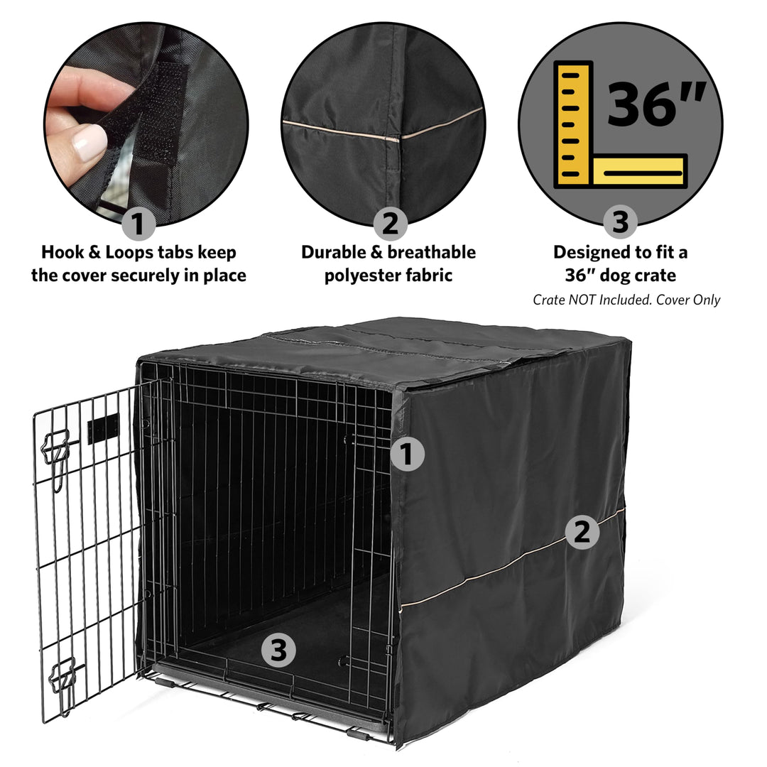 Dog Crate Cover, Privacy Dog Crate Cover Fits Midwest Dog Crates, Crate Cover Only, Machine Wash & Dry, Black, 36-Inch