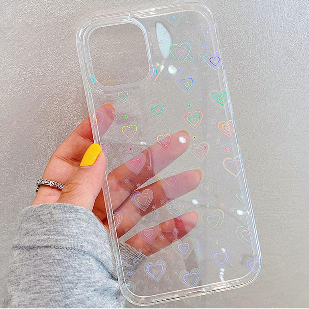 Compatible with iPhone 13 Mini Case, for Laser Glitter Bling Heart Soft & Flexible TPU and Hard PC Back Shockproof Cover Women Girls Heart Pattern Phone Case (Rainbow Heart/Clear)