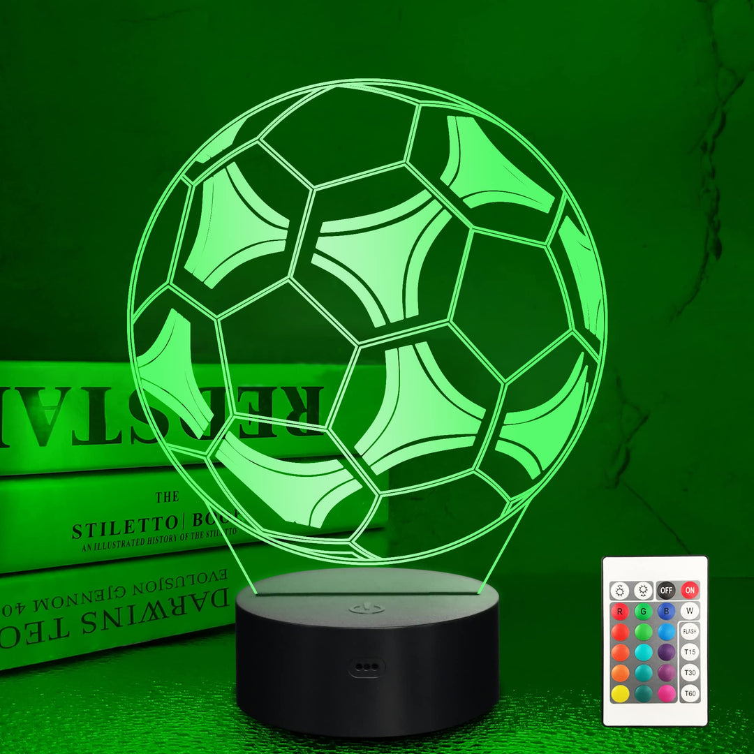 Kids 3D Soccer Lamp Football Night Light Optical Illusion Lamp with 16 Colors Changing Remote Control Birthday Day Gift Idea for Sport Theme Fan Boys Girls