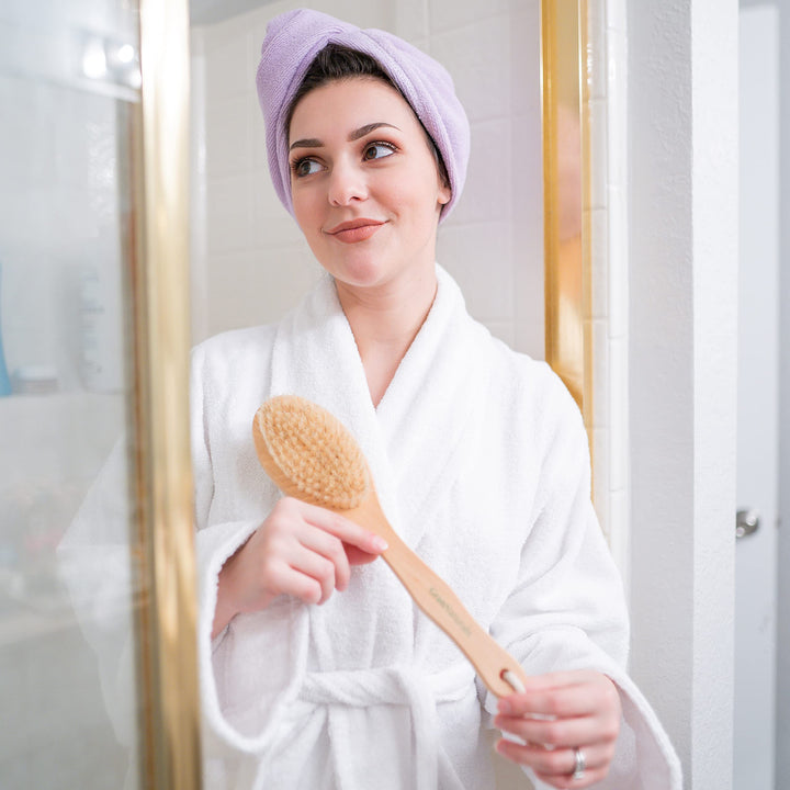 Dry Skin and Body Brush for Anti Cellulite Reducing Massager Treatment with Long Wooden Handle