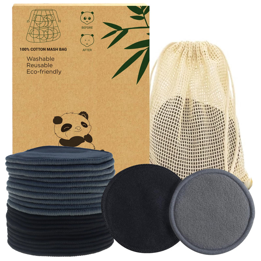 Reusable Makeup Removal Pads -20 Pack with Laundry Bag - Soft Black Reusable Cotton Makeup Remover Pads for Face Pads - Washable Bamboo Cotton Rounds - Cotton Pads - Reusable Face Rounds