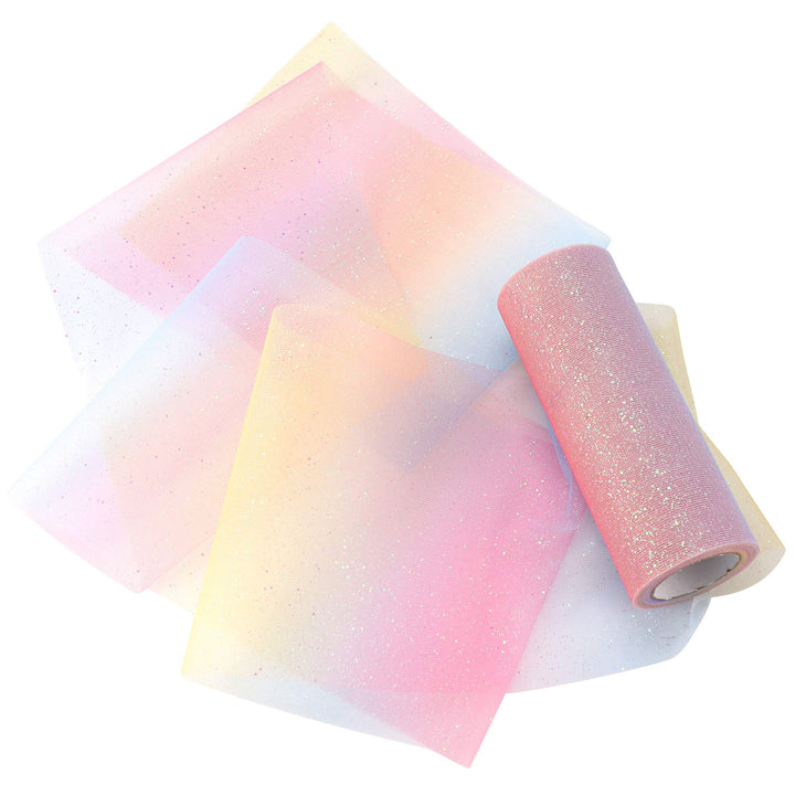 6INCH x 20Yards/60FT Rainbow Glitter Tulle Rolls Tulle Spool Assortment for Table Runner Chair Sash Bow Pet Tutu Skirt Sewing Crafting Fabric Wedding Birthday Party Gift Ribbon