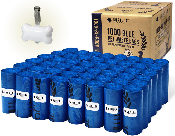 1000 Dog Poop Waste Bags with Dispenser and Leash Tie, 9 x 13, Blue, 1000 Count