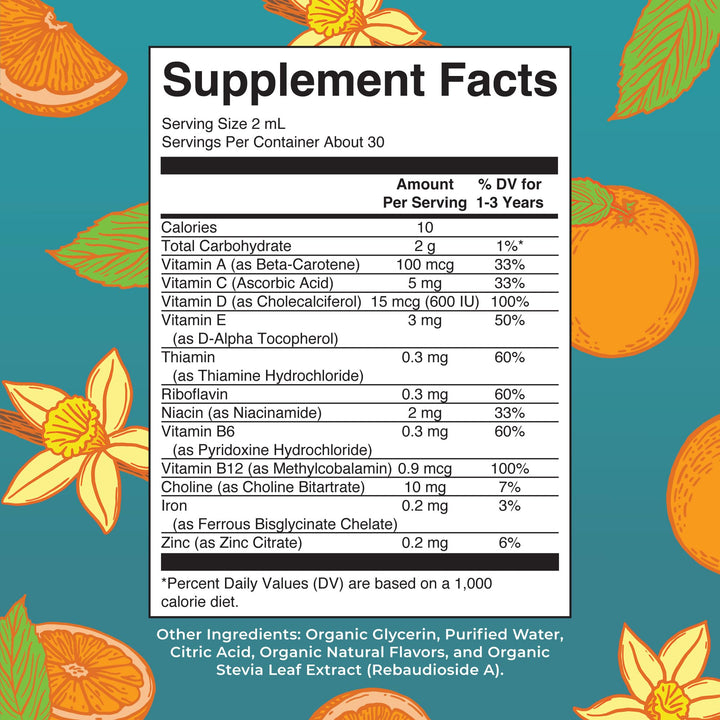 Multivitamin & Multimineral with Iron for Toddlers | USDA Organic | Sugar Free | Multivitamin Liquid Drops for Kids Ages 1-3 | Immune Support | Vegan | Non-GMO | 2 Fl Oz