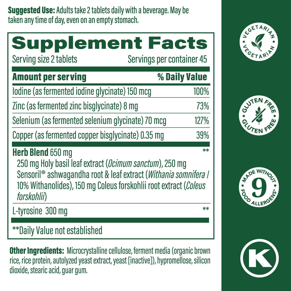 Thyroid Strength - Mineral Supplement - Thyroid Support for Women with Ashwagandha, Zinc, Selenium, Copper, Iodine and LTyrosine & Herb Blend - Vegetarian - 90 Tabs (45 Servings)