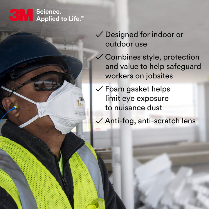 Safety Glasses 11873-00000-20, Virtua CCS, ANSI Z87, Anti-Fog, Gray Lens, Black Frame, Corded Ear Plug Control System, Removable Foam Gasket