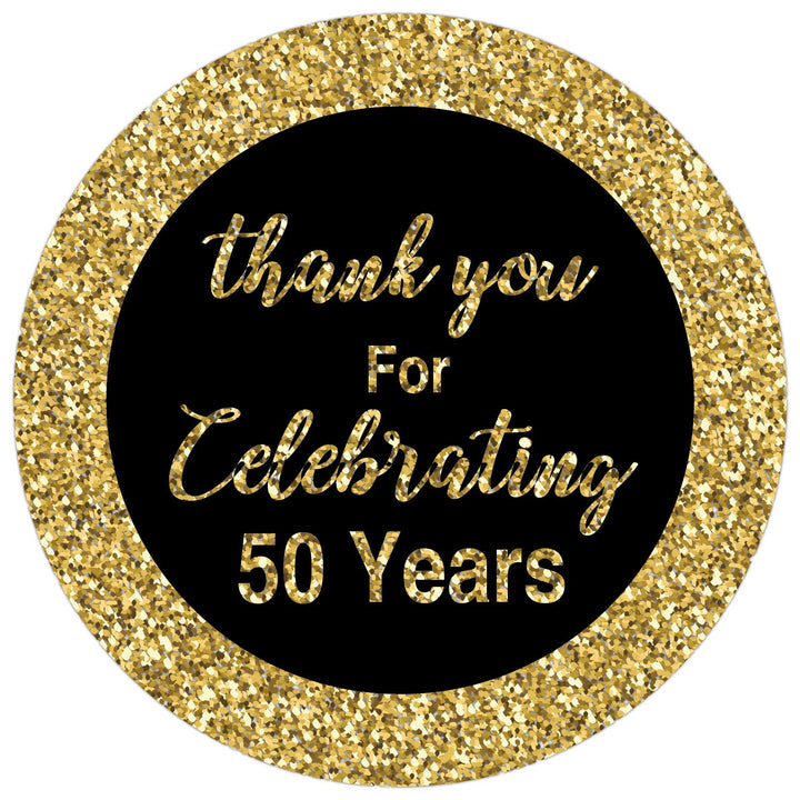 50th Birthday Stickers, Gold 1.75 Inch Round Circle Labels, 50 Reusable Decorations for Anniversary Party, Pack of 50