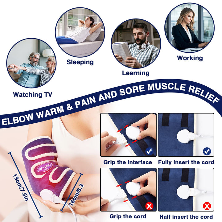 ALDIOUS Electric Heating Pad for elbow hand, Ergonomic Heated elbow hand Wrap Pad with Auto Shut Off, 10-90 min & 86-158Setting, Thermal Dry Heat Therapy for Pain Relief, 5s Fast-Heating, 19.3*9.5in