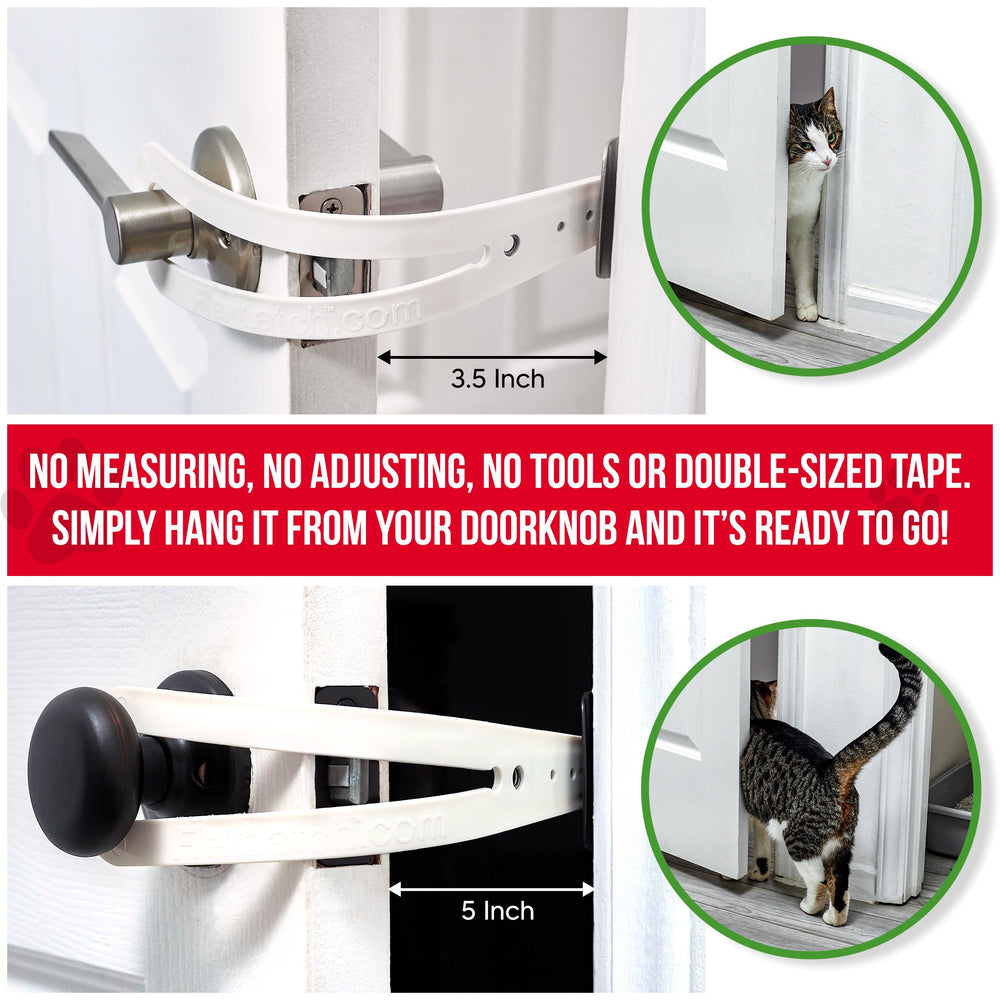 Cat Door Holder Latch - Bright White Cat Door Alternative Installs Fast Flex Latch Strap Let's Cats in and Keeps Dogs Out of Litter & Food. Safe Baby Proof One Piece No Measuring Extra Easy